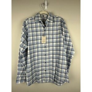 Peter Millar Shirt Mens Medium Blue Plaid Check Mountainside Untucked Cotton NEW
